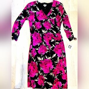Anne Klein Black And Pink Floral Dress